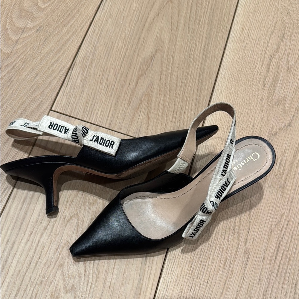 Authentic Dior Black Leather J'Adior Slingback Pumps Size 38